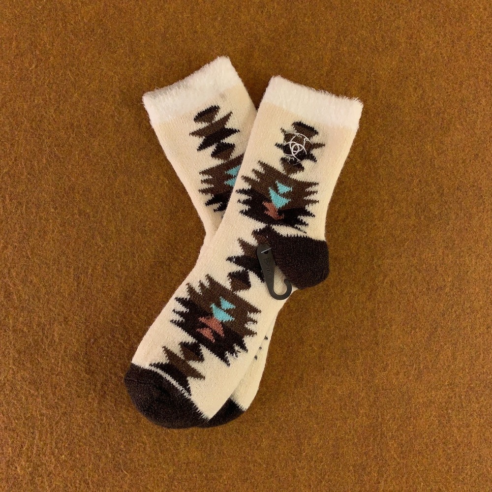 Ariat‎ Womens One Size Desert Sand Southwestern Cozy Aloe House Crew Socks *Flaw